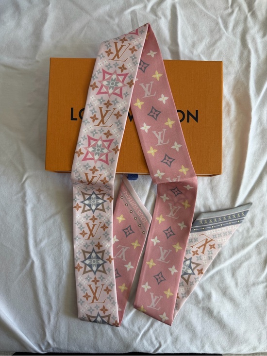 Louis Vuitton Accessories - ❌SOLD❌ Louis Vuitton Pink & Beige Monogram Silk Twilly Scarf